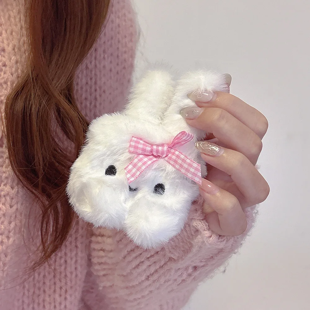 winter gift suitable for girls plush cute pink bow rabbit soft earphone protection case for airpods 1 2 3 4 pro 2 cover coque