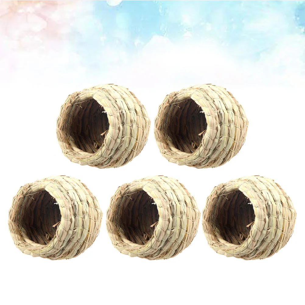 5 Buah Sarang Burung Jerami Kreatif Tempat Bertelur Alami Perlengkapan Burung untuk Kenari, Burung Beo, Burung Lark, Burung Kuning, Burung Kecil