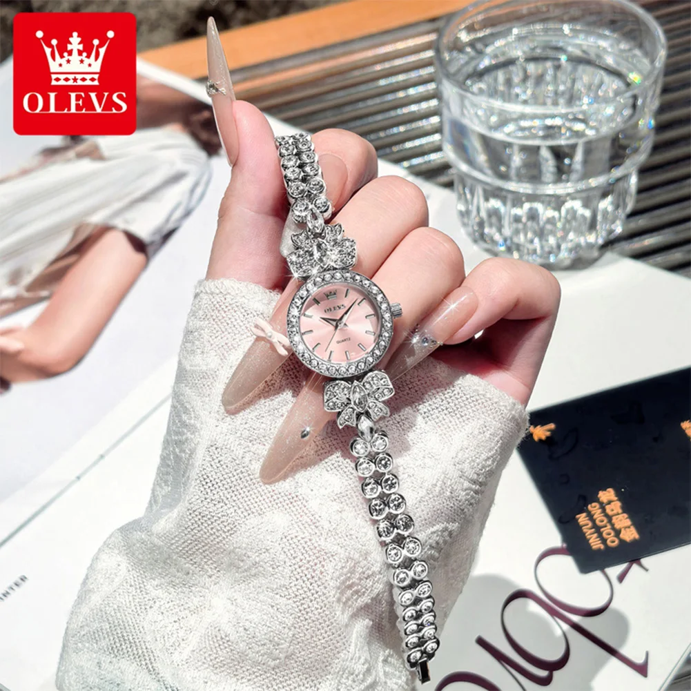 OLEVS Quartz Movement Fashion Women's Watch Full Diamond Starry Waterproof Elegant Luxury Ladies Wristwatch