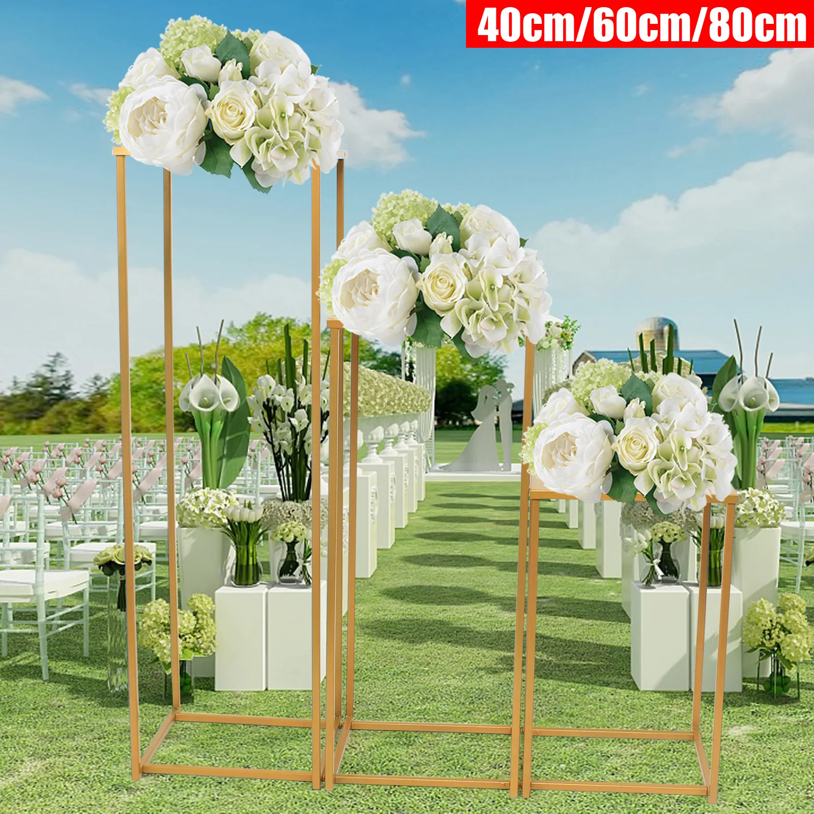 

3PCS Gold Metal Wedding Flower Stand Floor Vases Flowers Column Stand Road Lead Rack for Wedding Party Event Anniversary