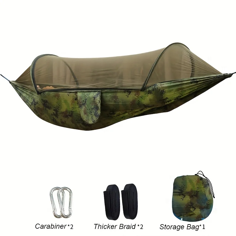 Quick Open Camping Hammock With Mosquito Net, Lightweight Portable Parachute Nylon Double Hammock For Backpacking Survival Trave