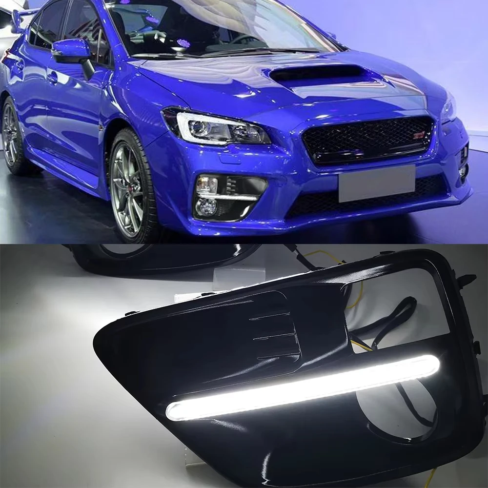 

1 Pair Car LED DRL Daytime Running Light For Subaru WRX STI 2015 2016 2017 Yellow Turning Signal Style Relay Fog Bezel cover