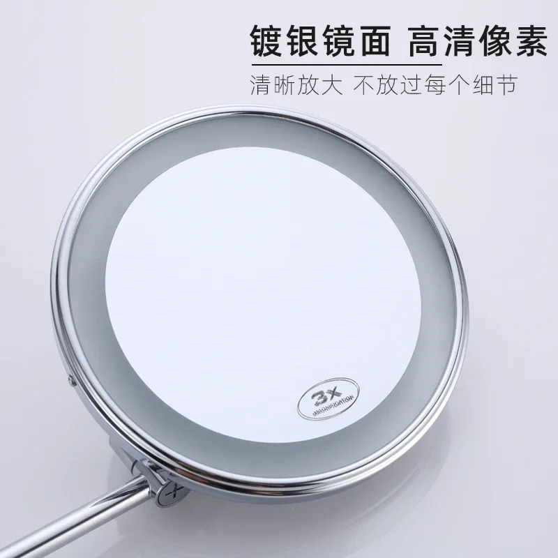 Makeup mirror wall mounted foldable telescopic LED light bathroom beauty mirror hotel bathroom single side magnifying glass