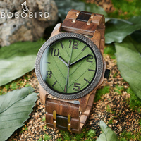 BOBO BIRD Genuine Leaf Men's Wood Watches Custom Blessing Natural Handmade Wristwatch Wooden Gift Support Dropshipping