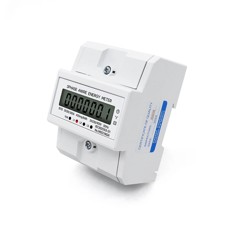 LCD AC Din Rail 230V 3 Phase 4 Wire Energy Meter Power Consumption Monitor kWh Meter Wattmeter 3×30(100A) 50/60HZ