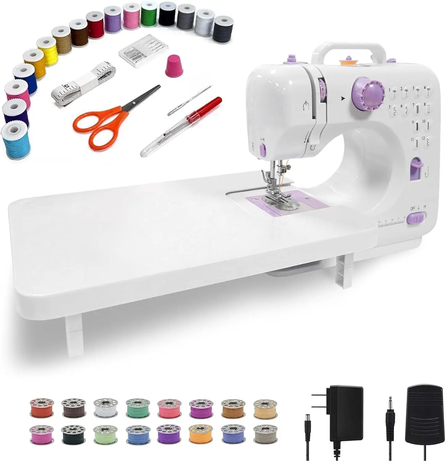 

Portable Sewing Machine for Beginners, 12 Built-in Stitches, Dual Speeds, DC Powered