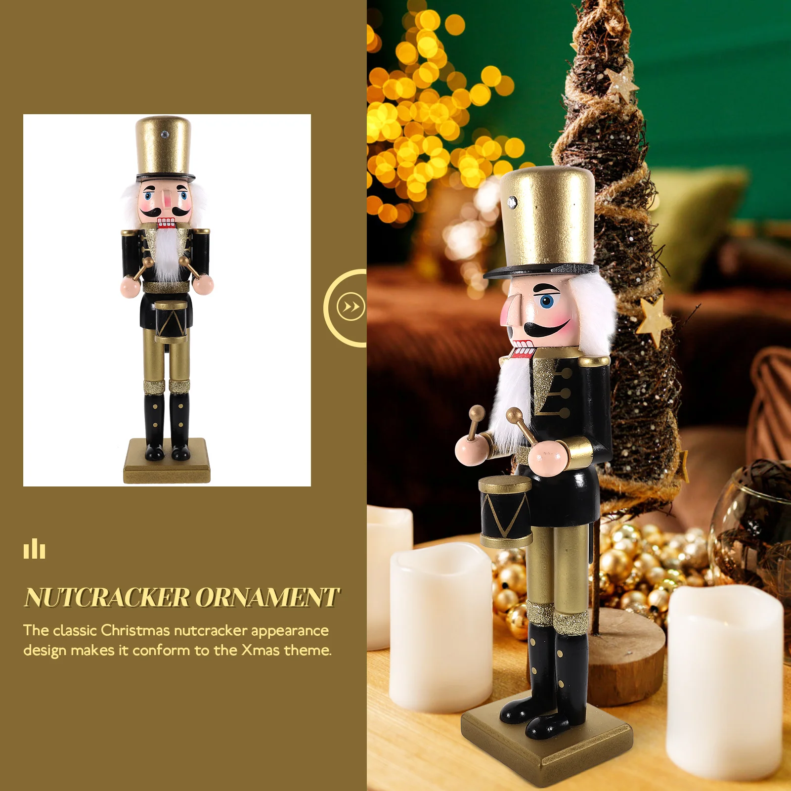

Black Gold Nutcracker Soldier 38CM Christmas nament Xmas Gift Wood Figurine Desktop Decor Table Statue Wooden Toy Mini Model