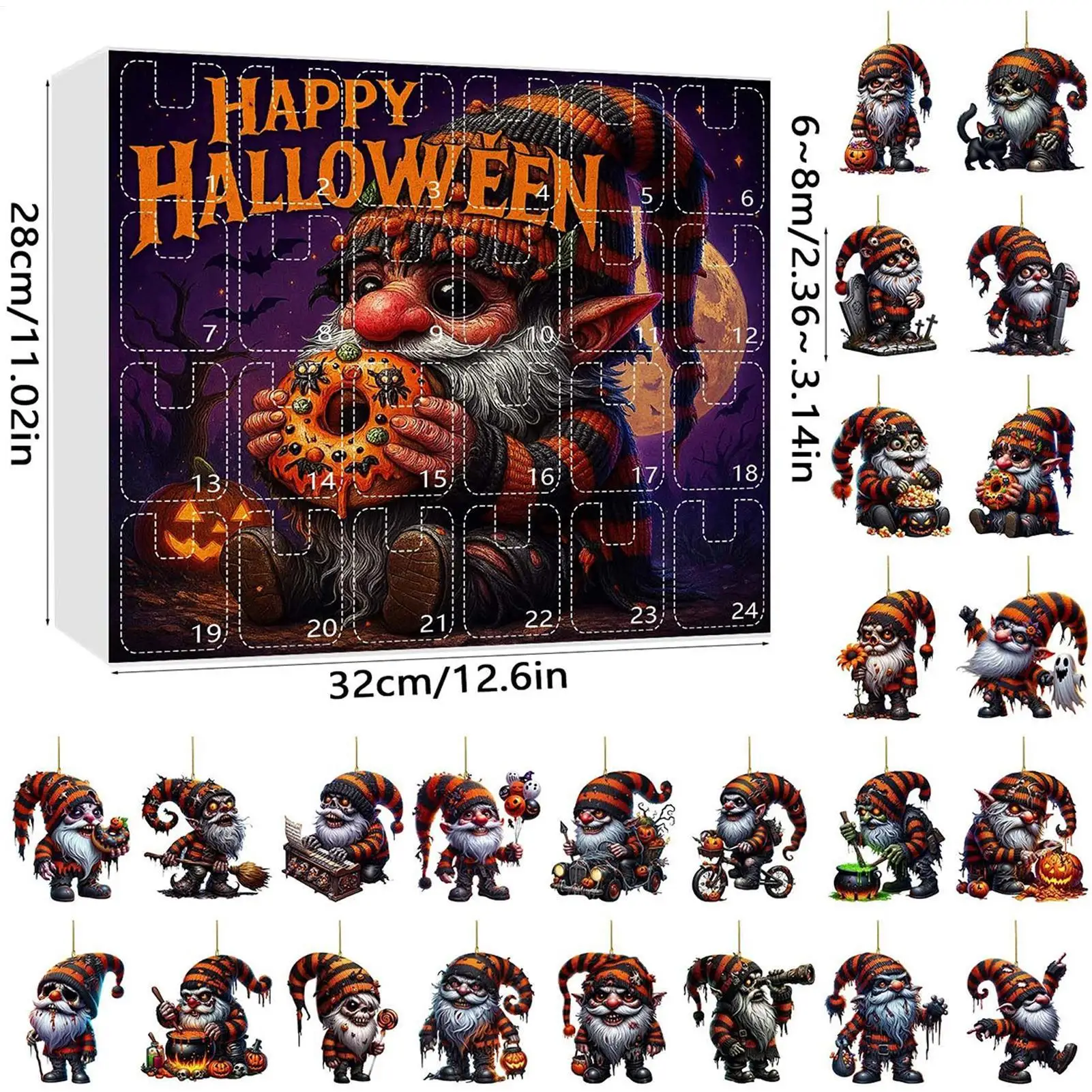 Calendario de cuenta regresiva de Gnomo de Halloween, juguetes de adorno de cuenta atrás para Halloween, figuras de muñecas, decoración para cocina, suministros para fiesta en casa
