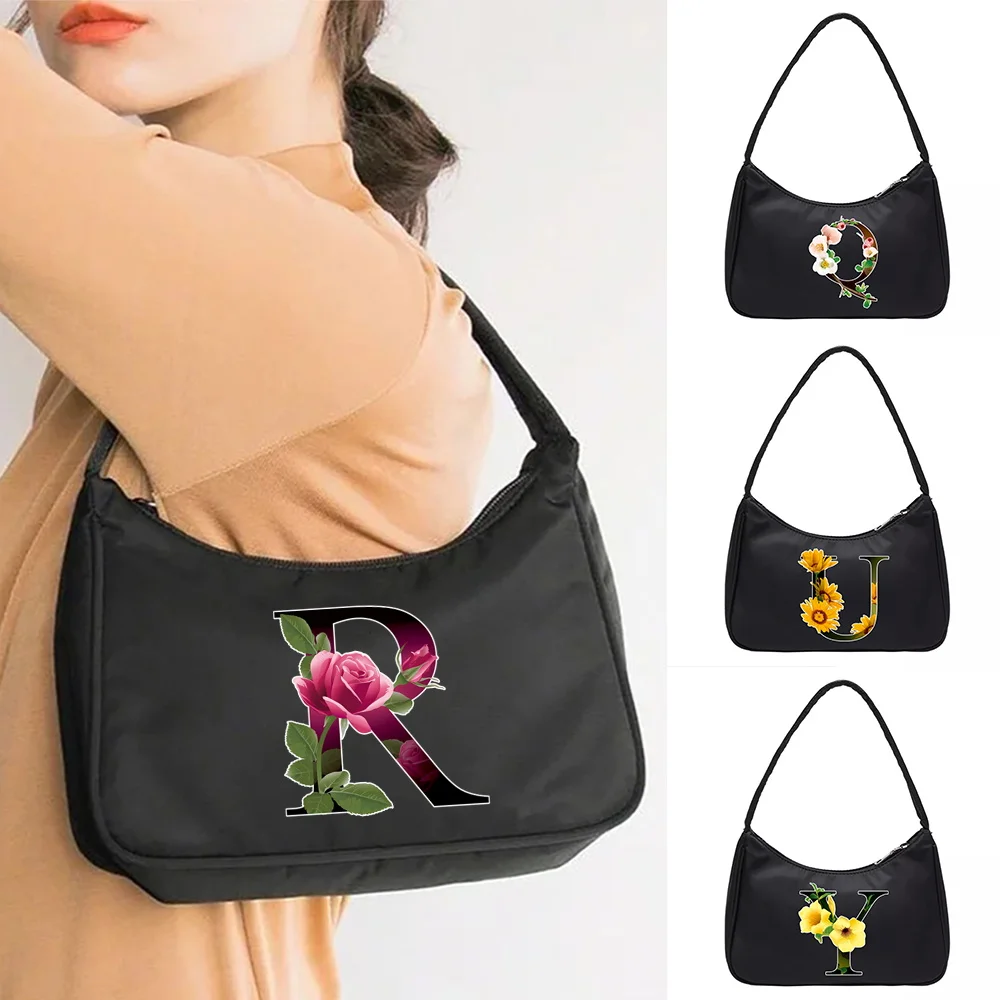 

New Underarm Bags Shopping Single Shoulder Bag Large Capacity Flower Color Letter Pattern Coin Purse Cosmetic Storage Handbags