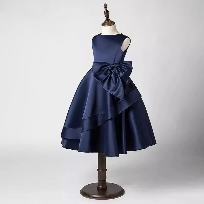 Girl's Long Elegant Dress with Bow Competitions, Special Occasions Kids Performance Dresses for Stage Shows Kid Clothes Vestido
