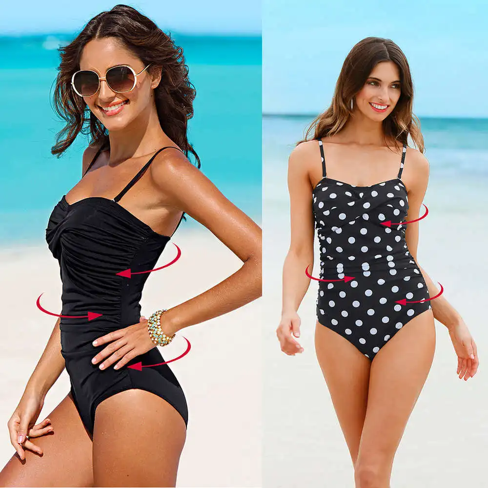 One Piece Swimsuit New Plus Size Swimwear Women Print Solid Swimwear Vintage Retro Bathing Suits Monokini Swimsuit 4XL