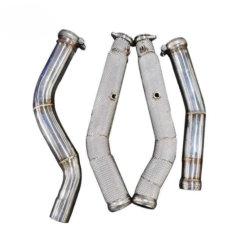 High quality Sus304 Polished Exhaust Catless Downpipe for Mercedes-Benz GLE63 AMG W166 2016-2019 Escapes With Heat Shield