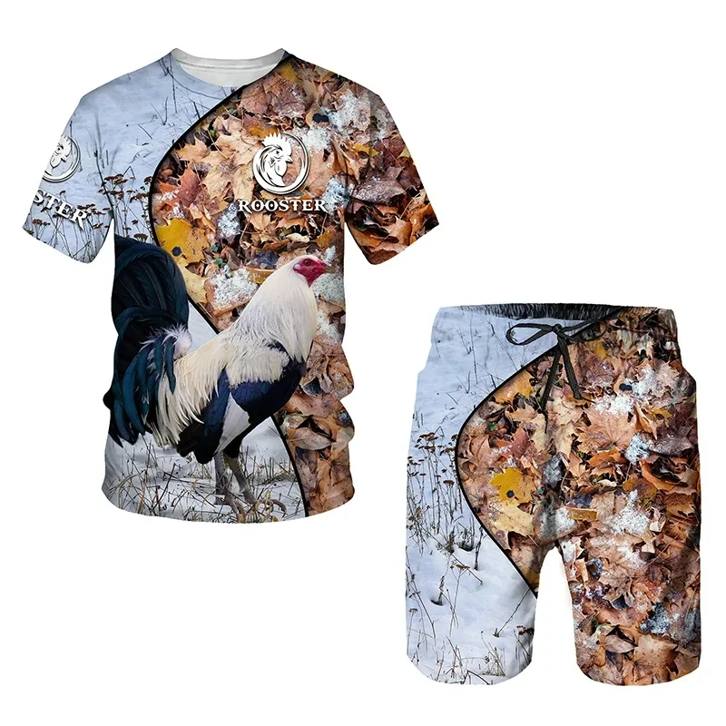 Rooster Hunt Summer Men 3D Printed Men\'S Suit T-Shirt + Shorts Tracksuit Rooster Animal Short Sleeve 2 Oversized Suit T Shirts