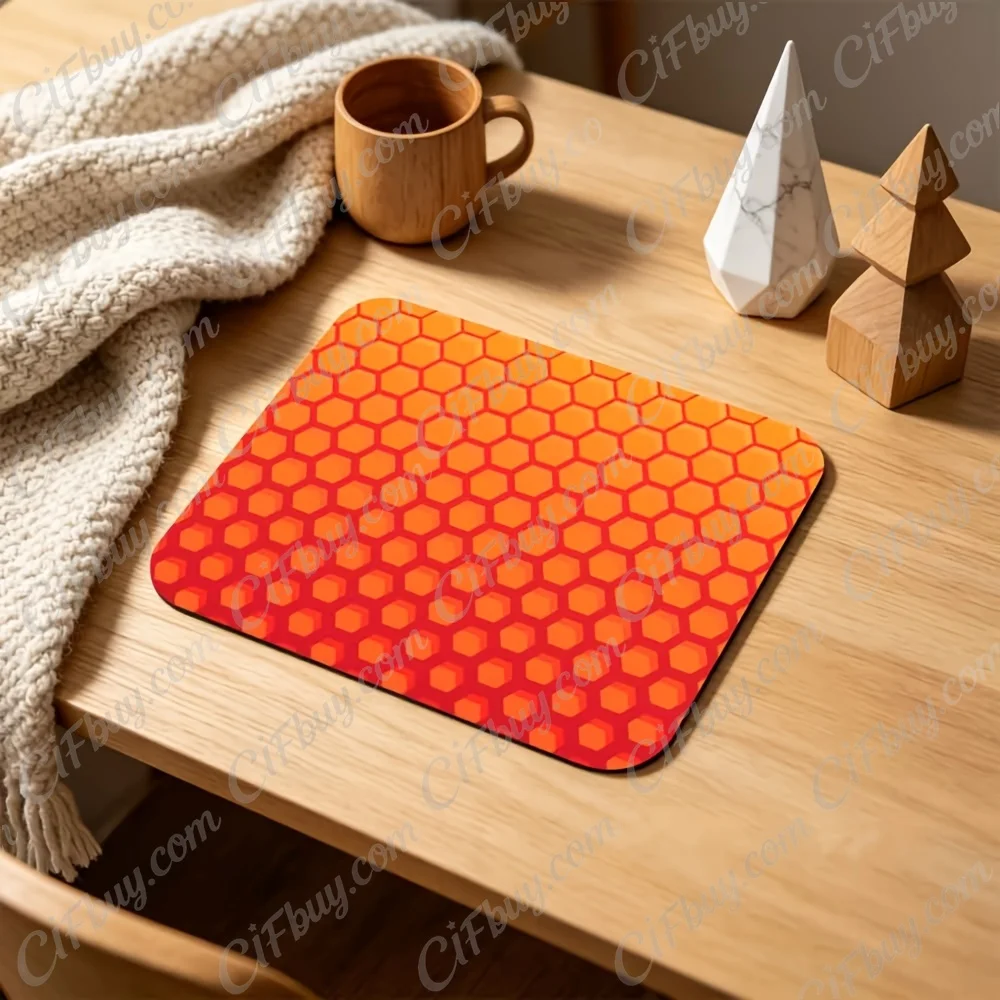 CIFbuy Mouse Pad Small Orange Red Gradient 3D Honeycomb Hexagon Print Smooth Cursor Precise Tracking Non-Slip Cool Tech Gaming O