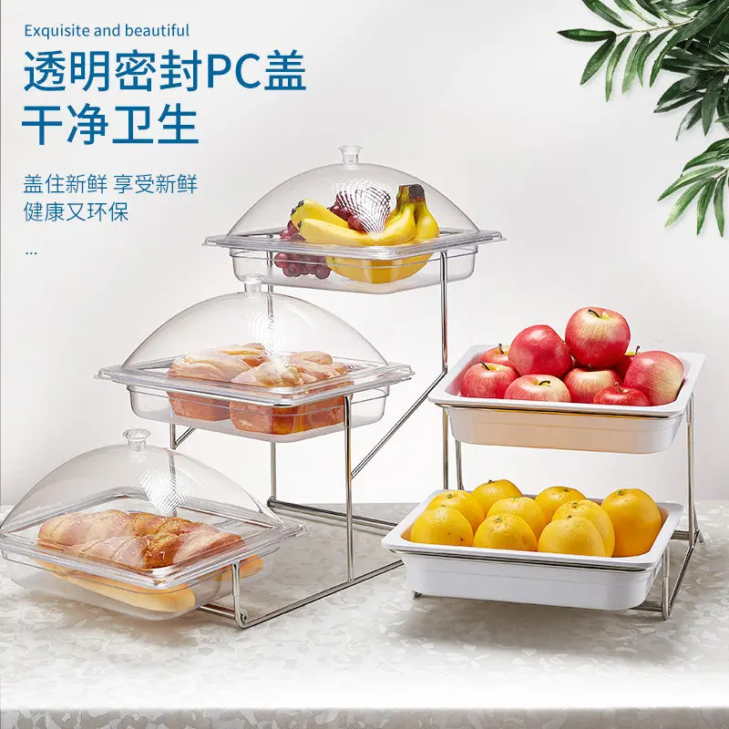 

Imitation ceramic three-layer buffet stand cake fruit plate with cover hotel restaurant multi-layer display stand table plate