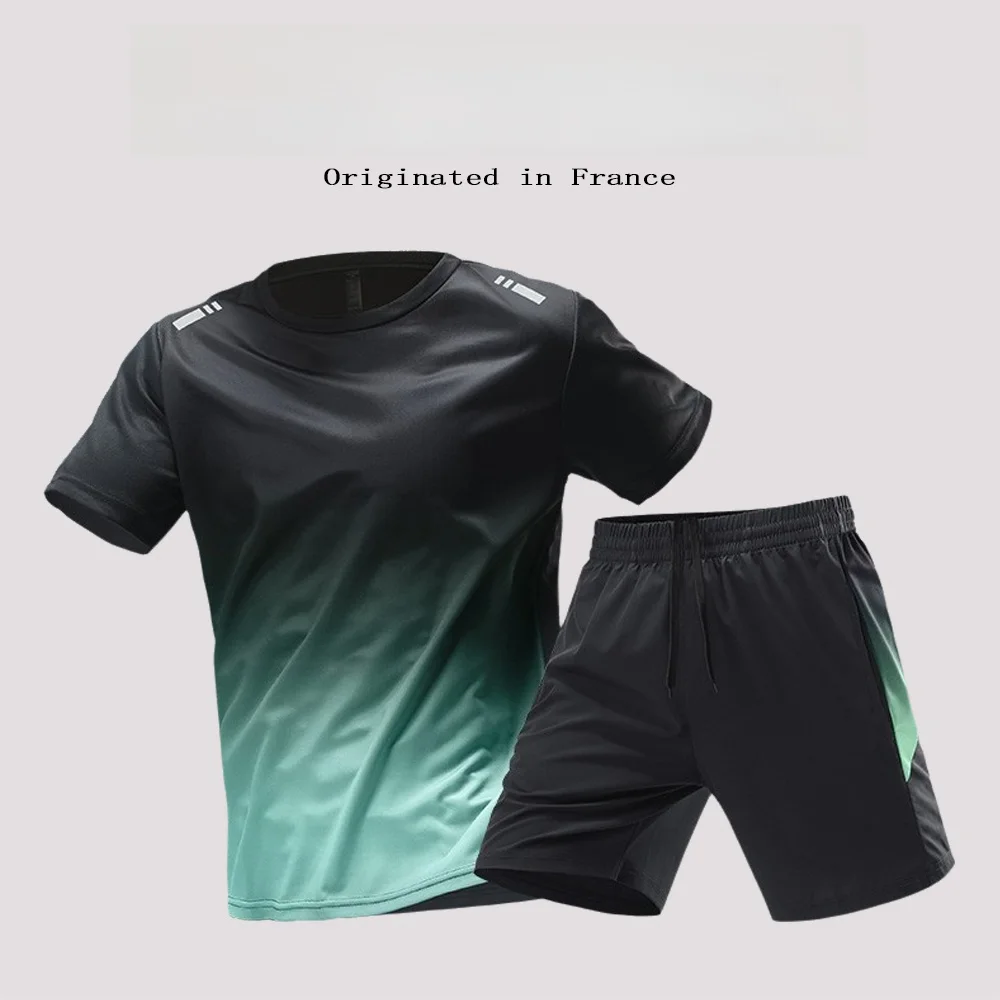 

Global Luxury Sports Set Men's Thin Fitn Qui Dry Ice Silk ort Sve orts T-irt Running Fooall Wear Ensemble