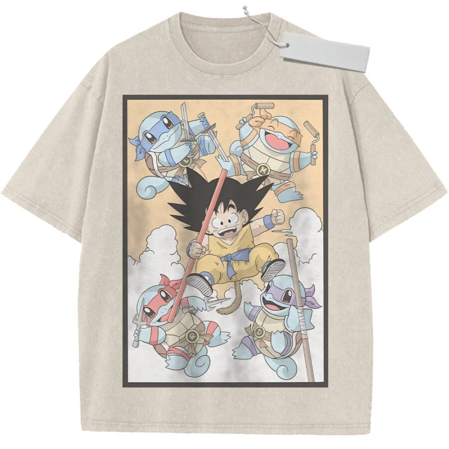2026 Summer Men's Black Washed T - Shirt Dragon Ball Kame Sennin Turtle Ninja High - Quality Fabric for Casual Shopping