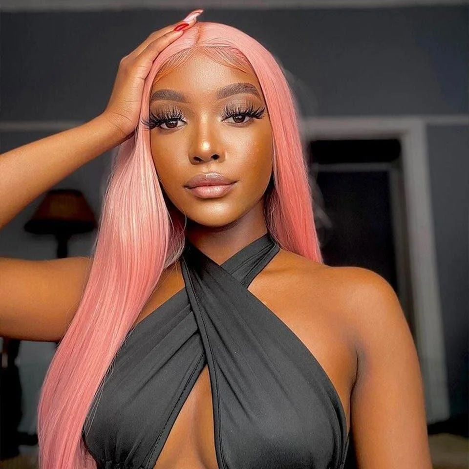 

Pink Straight Lace Front Wig Pink Straight Human Hair Wigs 13x5x1 T Lace Front Wig Hd Lace Wigs 180 Density 26inches For Women