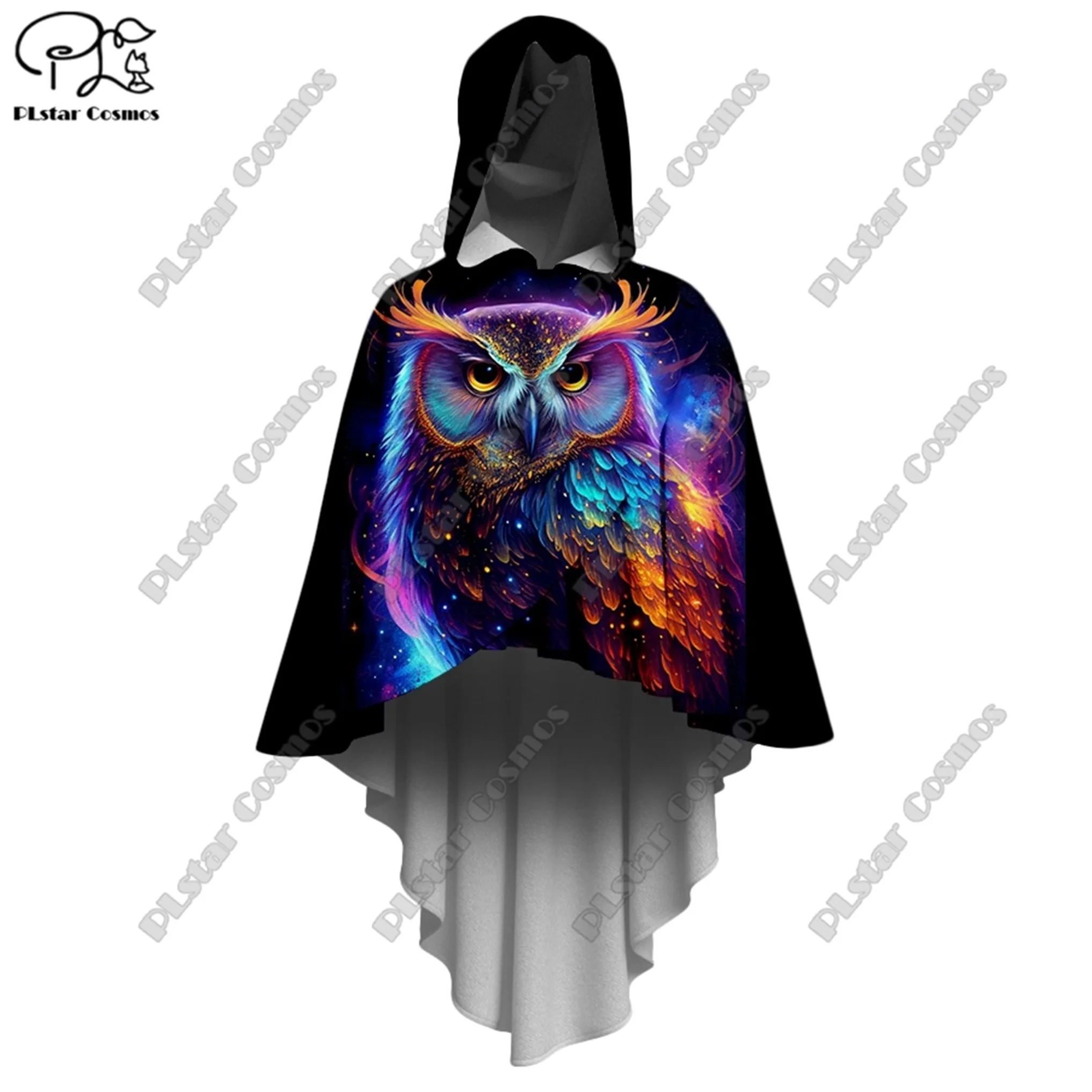 

PLSTAR COSMOS New 3D Printed Halloween Horror Series Death Skull Crow Owl Pattern Women's Hooded Cloak Irregular Cloak K-6