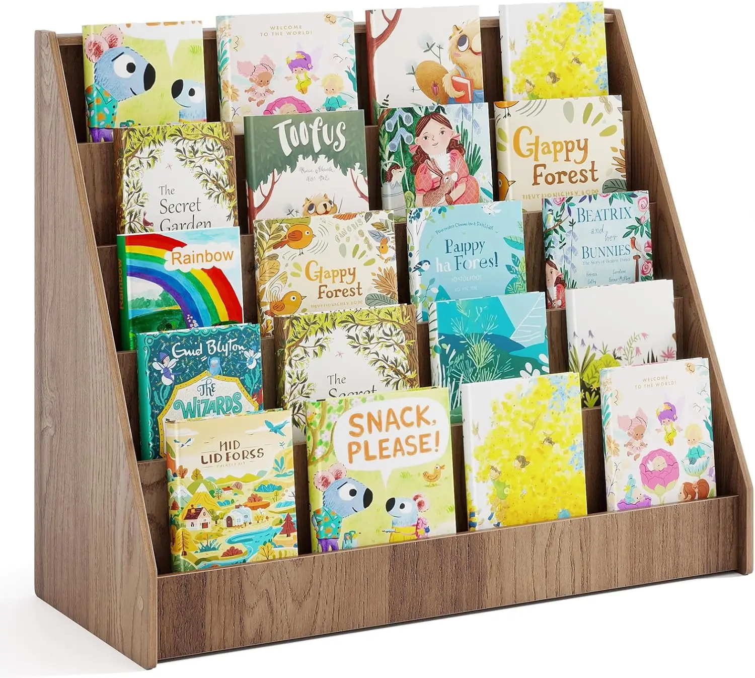 Kids Bookshelf, Nursery Book Shelves w/ 5 Tier Book Racks, Small Children’s Bookcase, Floor Magazine Rack, Wood Book Di