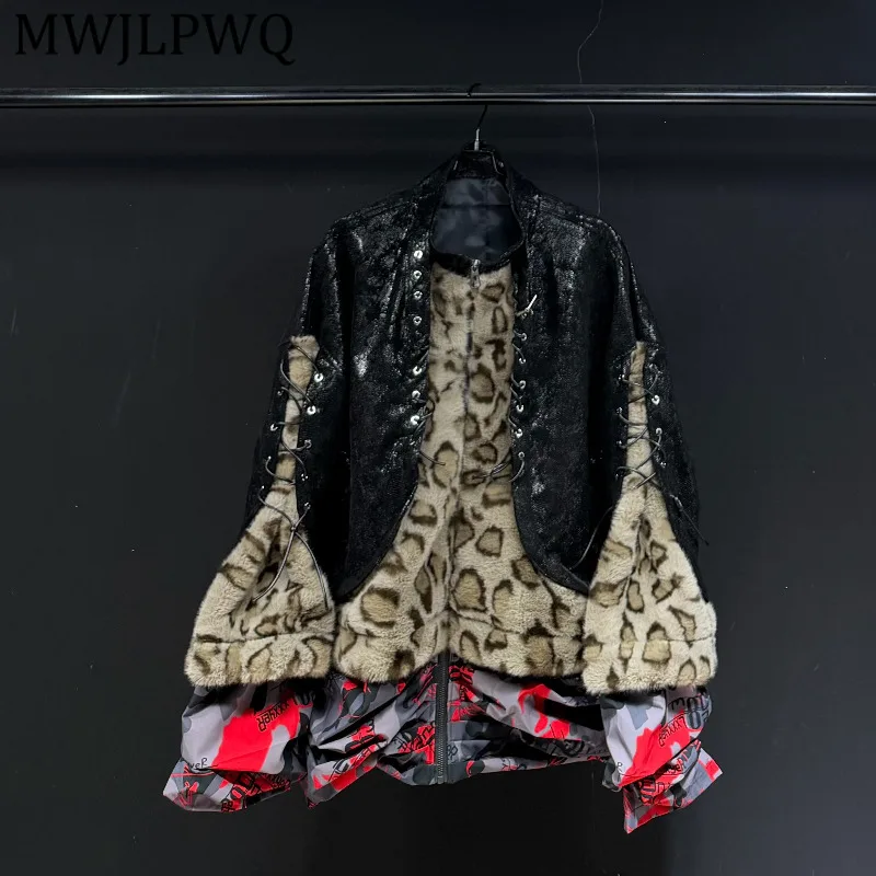 

Кожаная куртка MWJLPWQ в стиле ретро с меховым воротником, унисекс, свободный крой, уличный стиль, с длинными рукавами, мужская зимняя куртка 13635