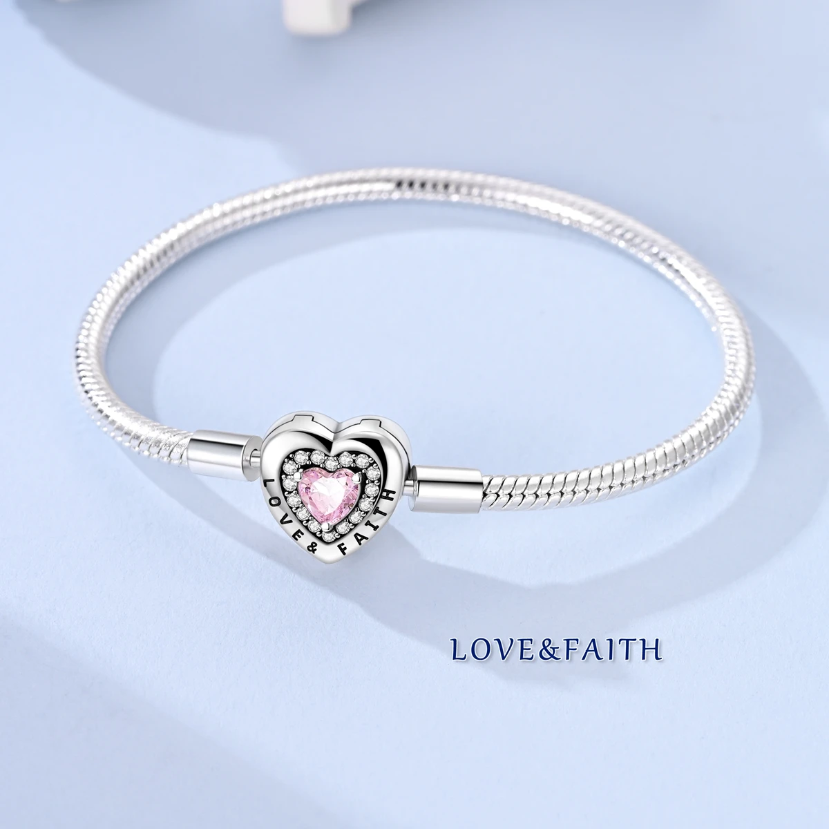 Original 925 Sterling Silver Charm Bracelets Heart Clip Bead Snake Chain Bracelet Fit Charms Beads Diy For Woman Fine Jewelry