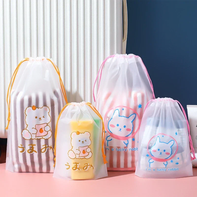 Cartoon Cute Print Drawstring Bag Home Waterproof Dustproof Storage Bag Travel Portable Organizer Cosmetic Storage Bag Wash Bag