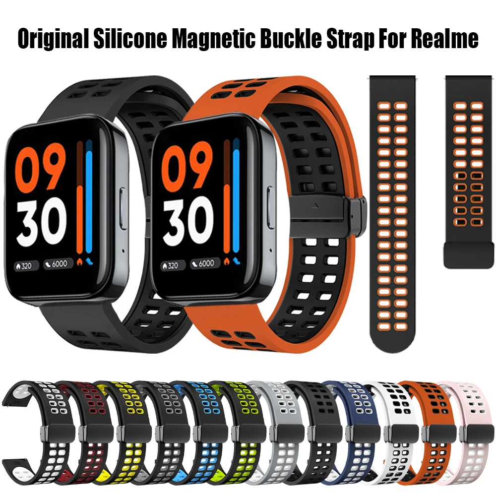 Silicone Magnetic Buckle Strap For Realme Watch S Pro Band Realme Watch 2 3 Pro Breathable Rubber 22/20mm Wrist Belt Replacement