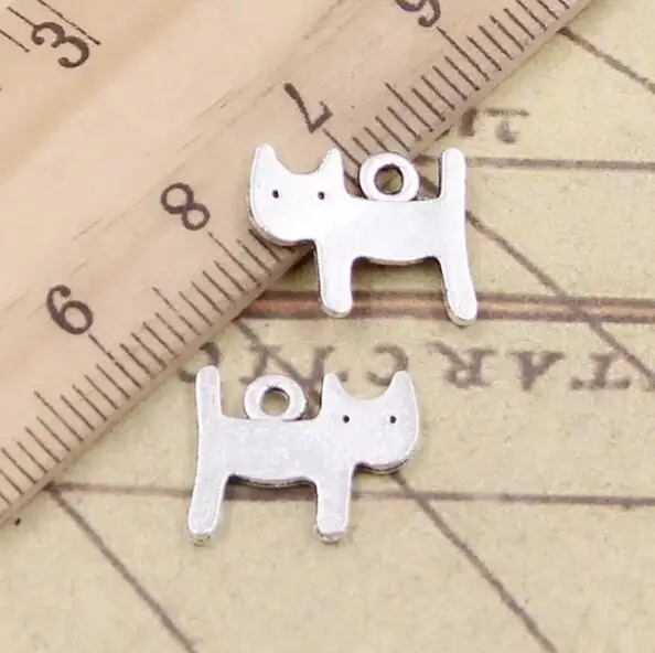 50pcs 14x12mm Tibetan Silver Alloy Charms Double Sided Cat Pendant for DIY Jewelry EF3671