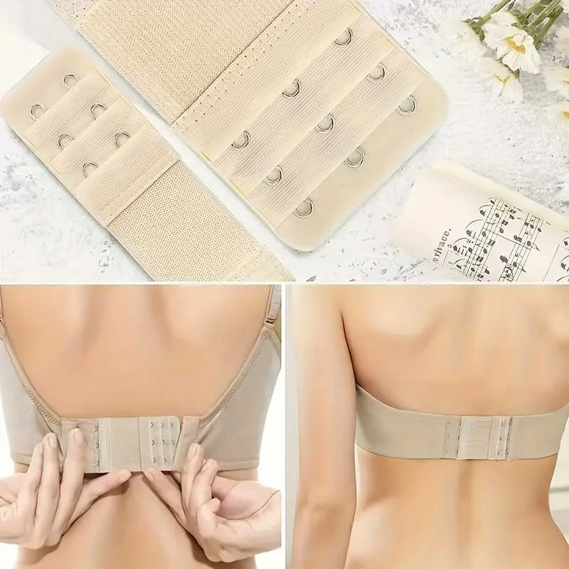 Women's 2/3 Hook Bra Extender Elastic Extension Strap Adjustable Clip Expander Belt Buckle for Strapless Bras