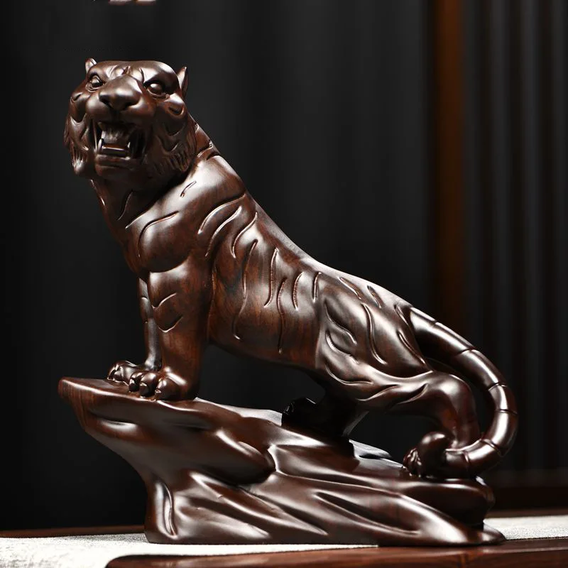 

Ebony Wood Carving Decoration Tiger Solid Wood Carved Animal Zodiac Living Room Office Company Opening Furnishing Process Gift