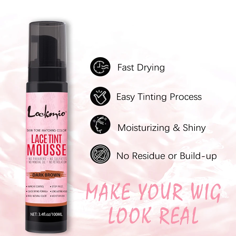 رغوة لون الشعر المستعار من أجل الدانتيل الأمامي والصباغة، شبكة طبيعية سريعة الجفاف، رذاذ شعر بلون غير مرئي للشعر المستعار