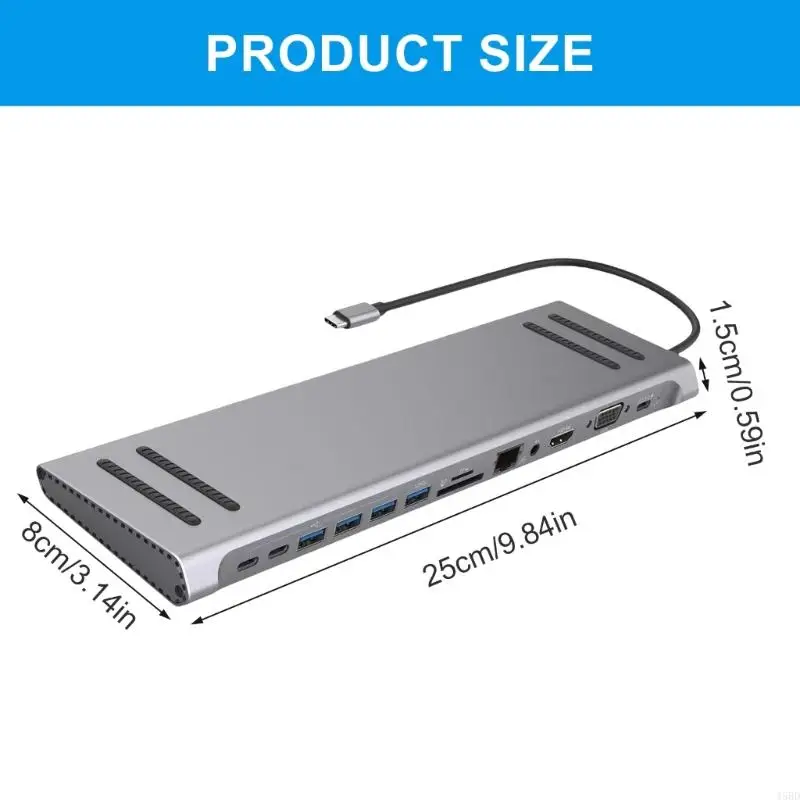14-in-1-Typ-C-Hubs, Multiport-Adapter mit HDMIs VGA PD3.0, Ethernet, RJ45, TF-Karte, USB-C-Anschluss für Laptops, Smartphones