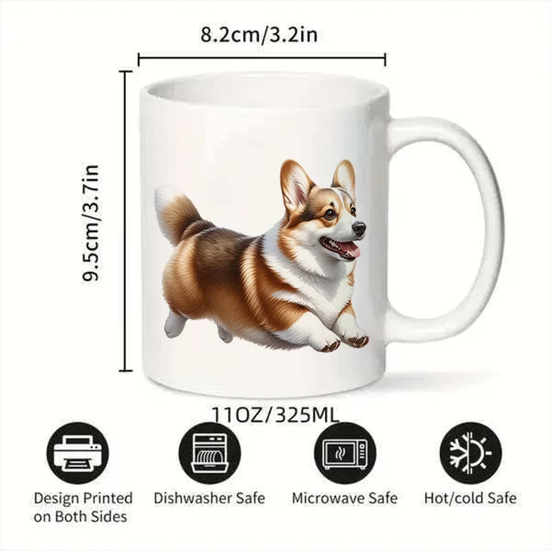 Cute Corgi Dog Colorful Print Ceramic Coffee Mug, 11oz 350ml Personalized Custom Mug, Microwave Safe Cute Aesthetic Mug, Birthda
