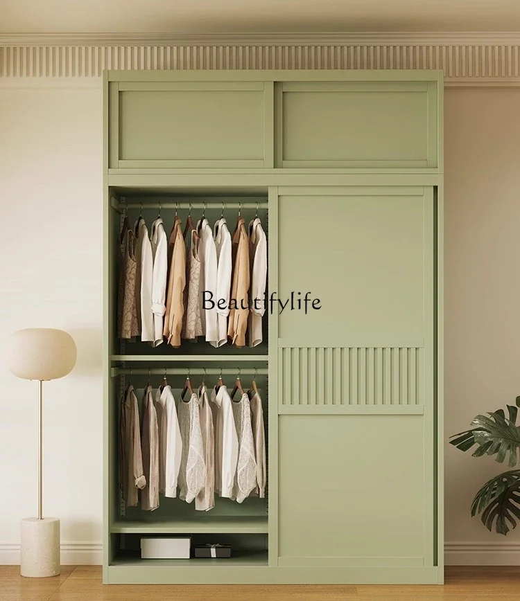 

LJYCream Wind Wardrobe Metal Storage Sliding Door Steel Assembly Storage Cabinet