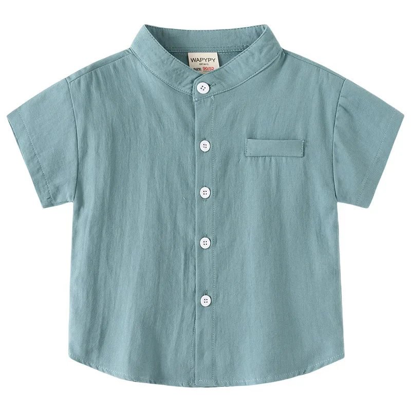 Kid's short Sleeve v-neck Shirts Summer solid Color blouses For Boys children's Loose korean Style Cotton Top clothes H50