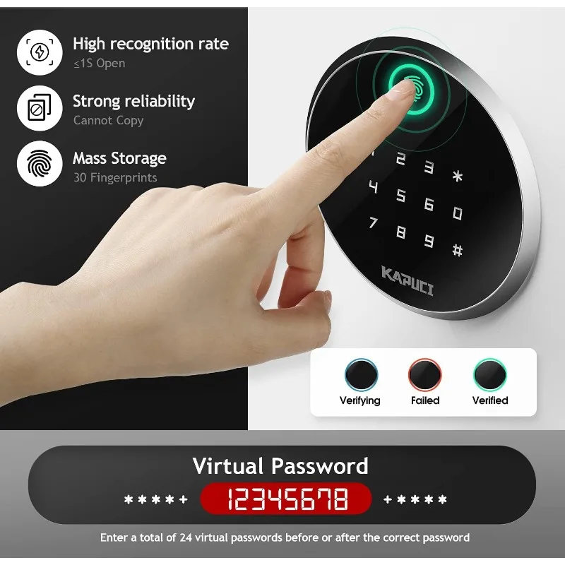 Modern Minimalism Design Biometric Fingerprint Touch Screen Safe,3.38Cubic Feet Auto-Open Safe Box with Digital Virtual Password