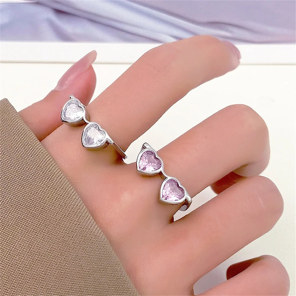 

Cute Pink Heart Shaped Glasses Ring for Women Fashion Inlaid Zircon Eyeglasses Adjustable Rings Jewelry Gifts Couple Items 2023