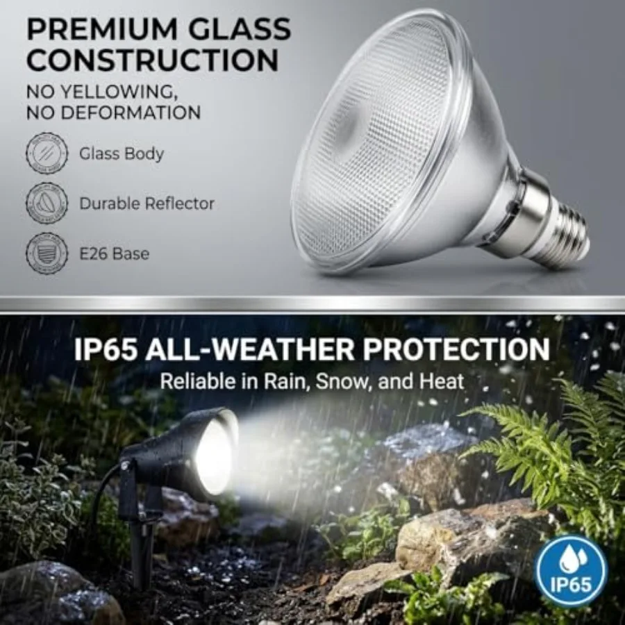 Glass Reflector PAR38 LED Bulbs, Warm White Light, 18W, Indoor/Outdoor Flood Light, Waterproof, 4-Pack, 150W Halogen Equivalent - view 6