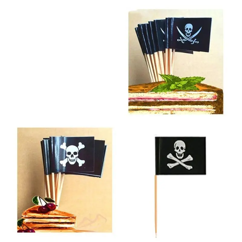 Q6PE 100 Pezzi Bandiere Stuzzicadenti Arcobaleno Rosso Solido Bandiere Pirata Etichettatura Marcatura per Torta da per