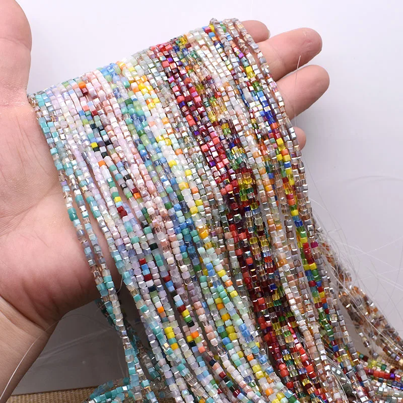 혼합 캔디 색상 3mm 180pcs 큐브 체코 크리스탈 유리 구슬 큐브 사각형 유리 느슨한 공간 비즈 보석 만들기 DIY 수제