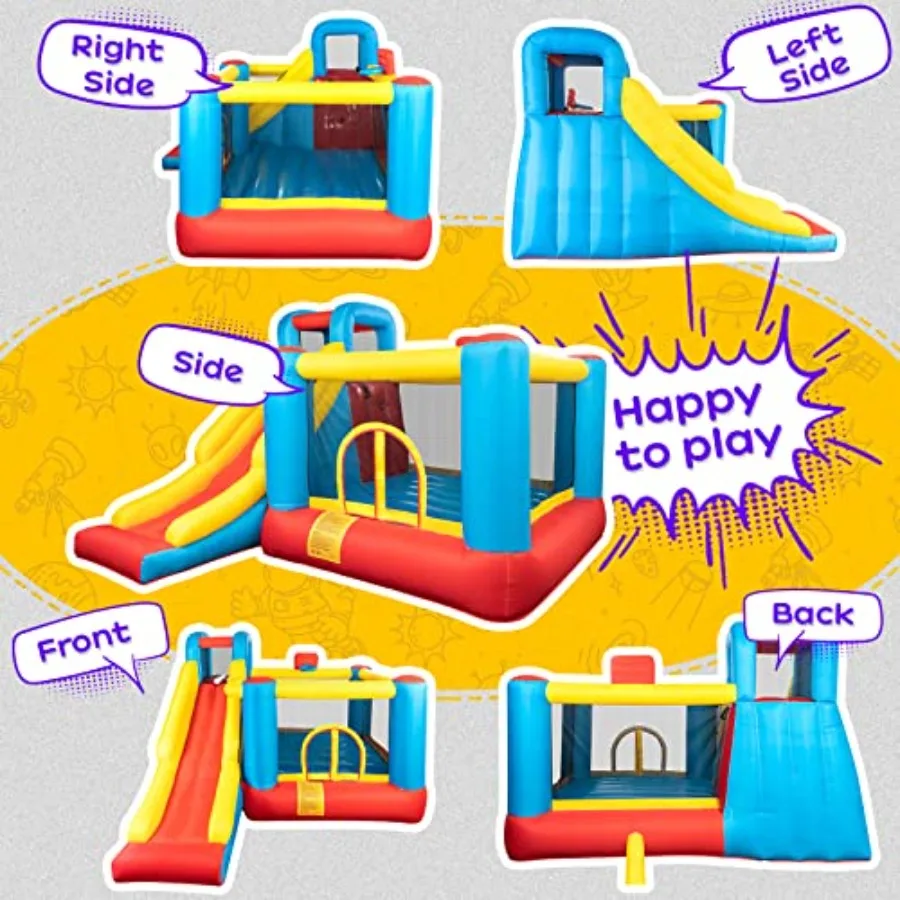 مركز لعب القلعة القابل للنفخ من Bounce House مع منفاخ هواء، حارس منزلق Jump'n، مناسب للأطفال الصغار والرضع الصغار
