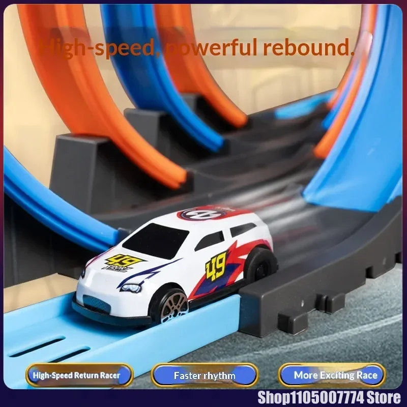 Kinderen DIY Track Gemonteerd Hoge Snelheid Surround Rail Car Pull-Back Racewagen Zwaartekracht Glijbaan Educatief Speelgoed Vakantie Kerstcadeau