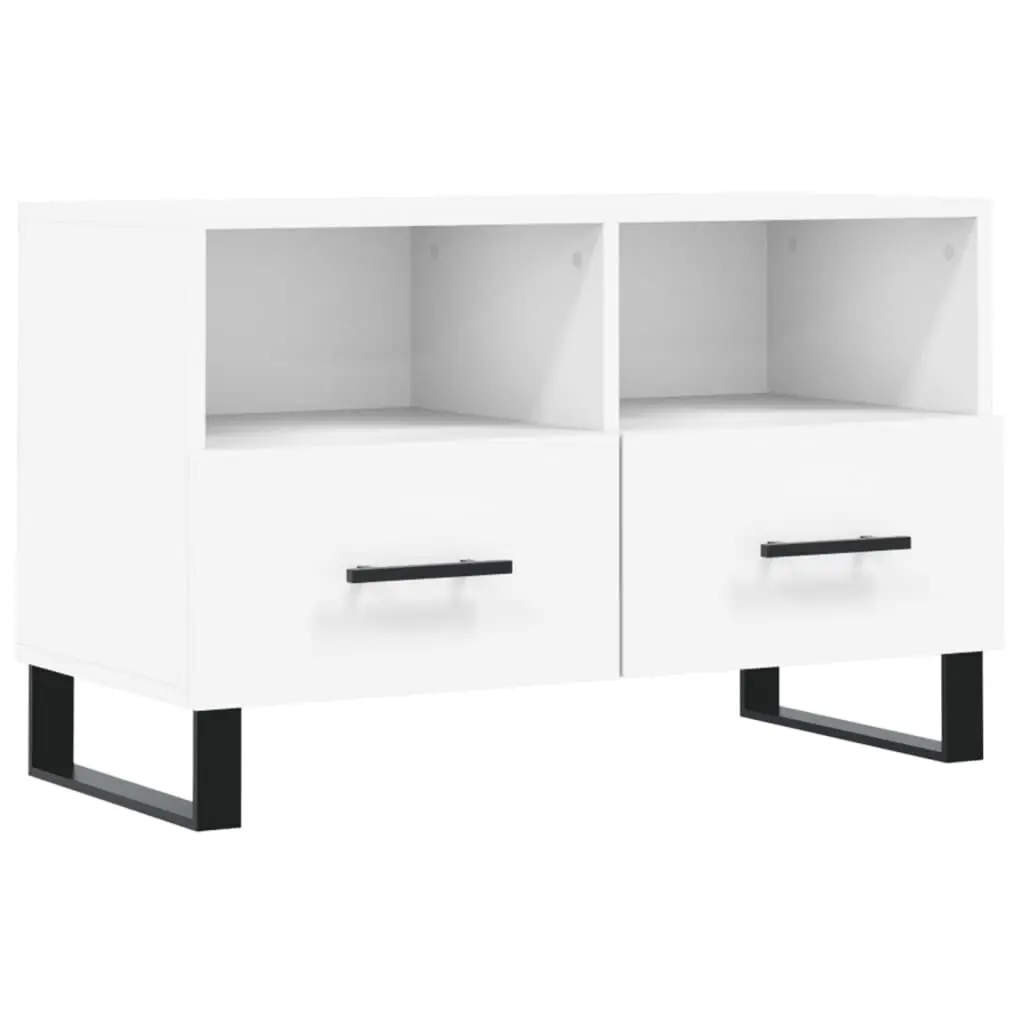 vidaXL Meuble TV Blanc 80x36x50 cm en Bois d'ingénierie avec 2 compartiments, 2 tiroirs et plateau robuste pour la décoration – design tendance, résistant à l'humidité et facile à nettoyer