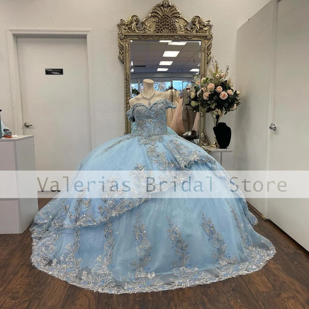 

New Sky Blue Quinceanera Dress 2024 Sequined Beads Appliques Princess Ball Gown Sweet 15 16 Dresses Vestidos De Fiesta