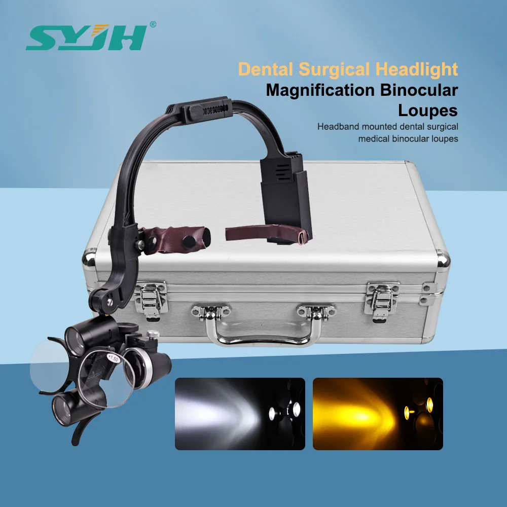 

Налобный хирургический светильник SYJH с 2 фильтрами, 5 Вт, с увеличительными очками 2.5X/3.5X, двойной батареей, бинокулярная лупа для стоматологии