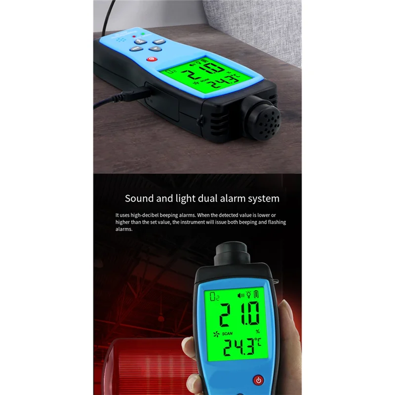 CABE-Detector de oxígeno Detector de Gas O2 AR8100 LCD recargable SENSOR inteligente medidor de Gas O2 Monitor de oxígeno
