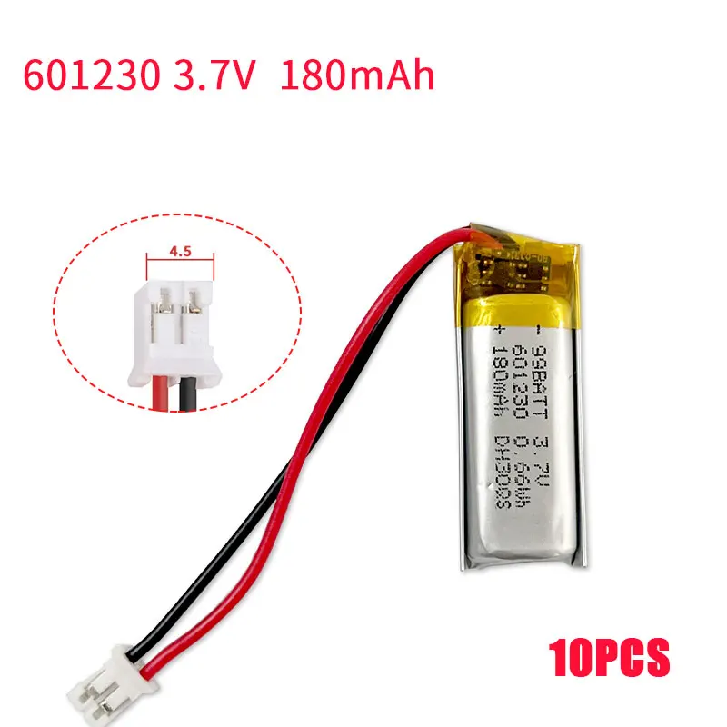 10pcs 601230 Battery 3.7V 180mAh Lithium Polymer LiPo Rechargeable Batteries for Bluetooth Headset Recorder Electric Toothbrush