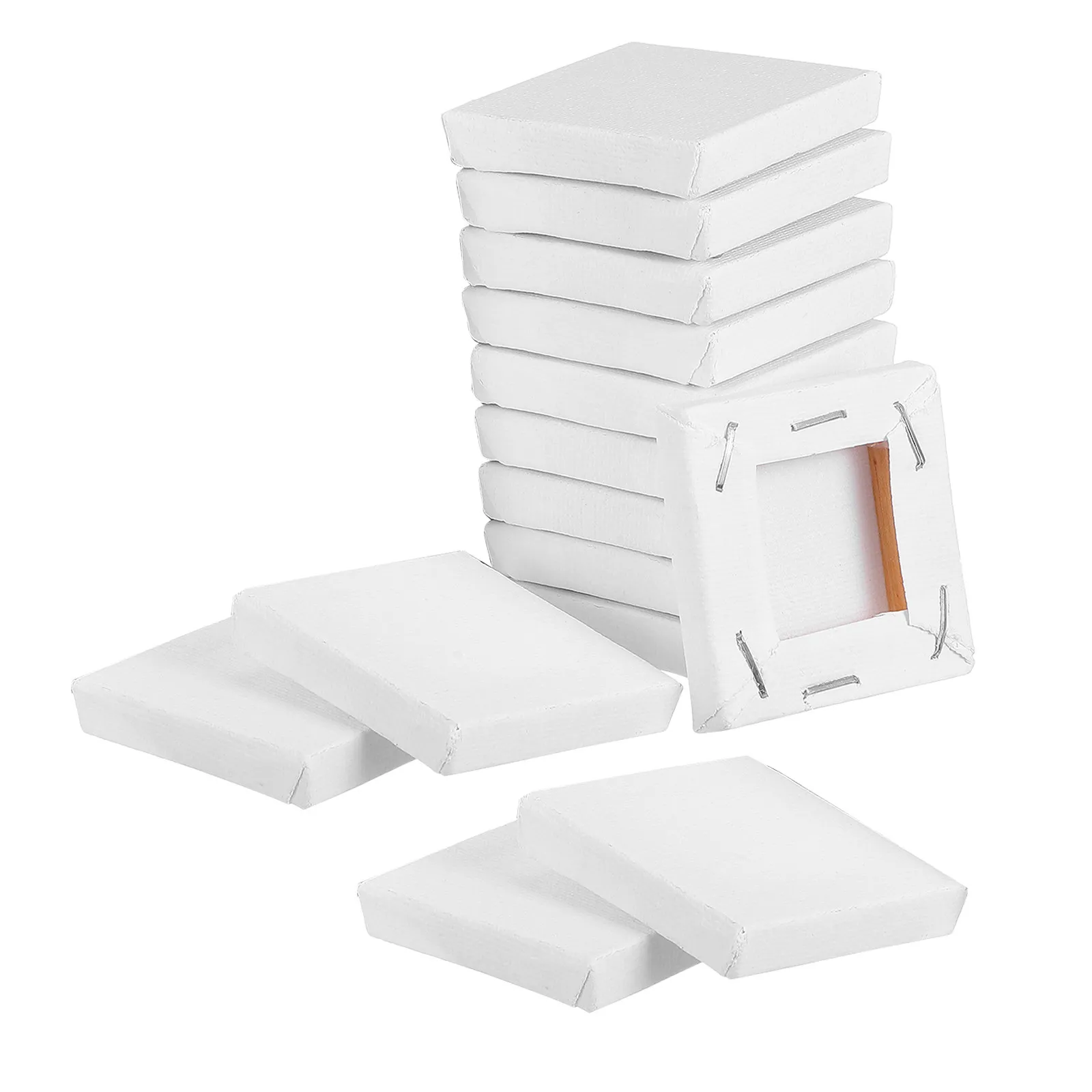 14Pcs 5x5cm Mini Stretched Canvas Frames Cotton Blank Surface Mini Picture Frames for Oil Painting Art Display Retro Desk Decor