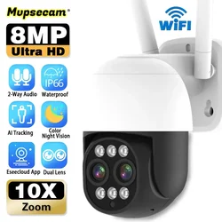 4K 8MP WIFI Camera PTZ Dual Lens 10X Digital Zoom Outdoor AI Humanoid Auto Tracking Zoom Two-Way Audio 4MP+4MP Security Camera